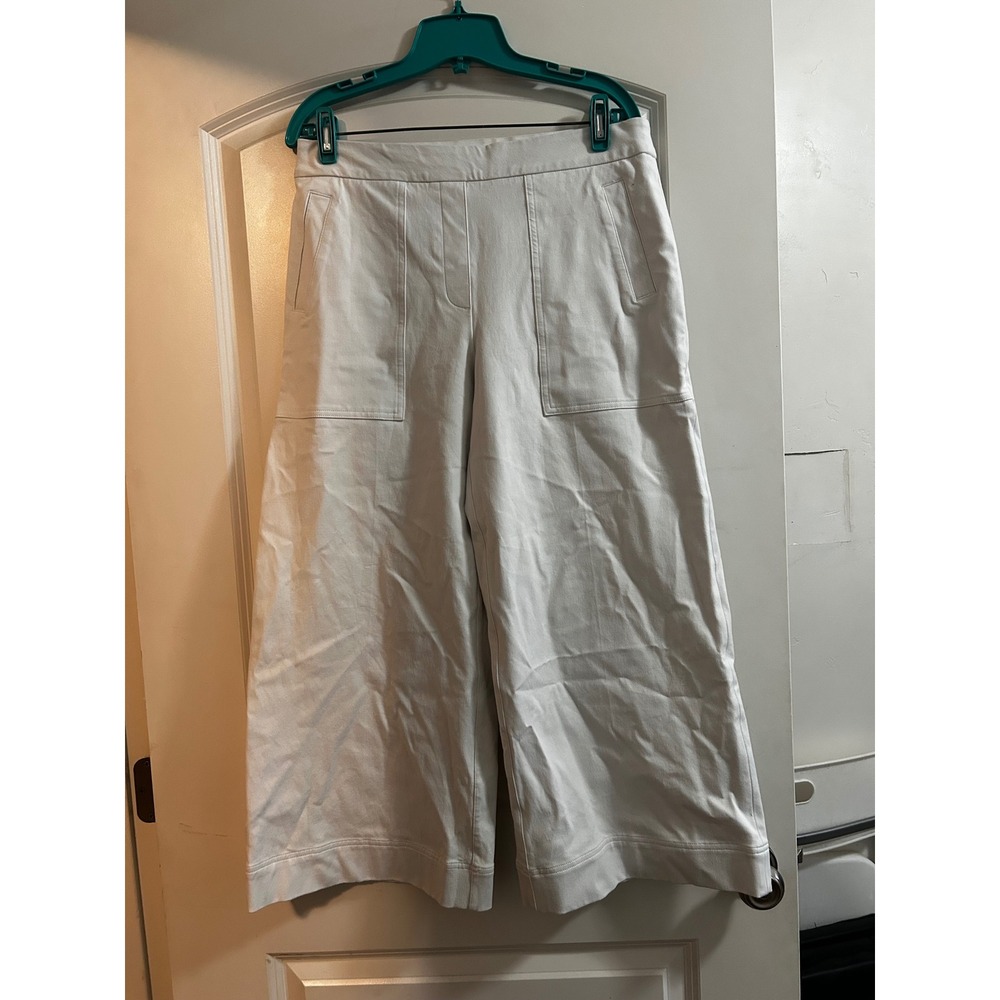 Spanx White Stretch Twill Wide Leg Crop Pants Large High Rise Utility Pockets